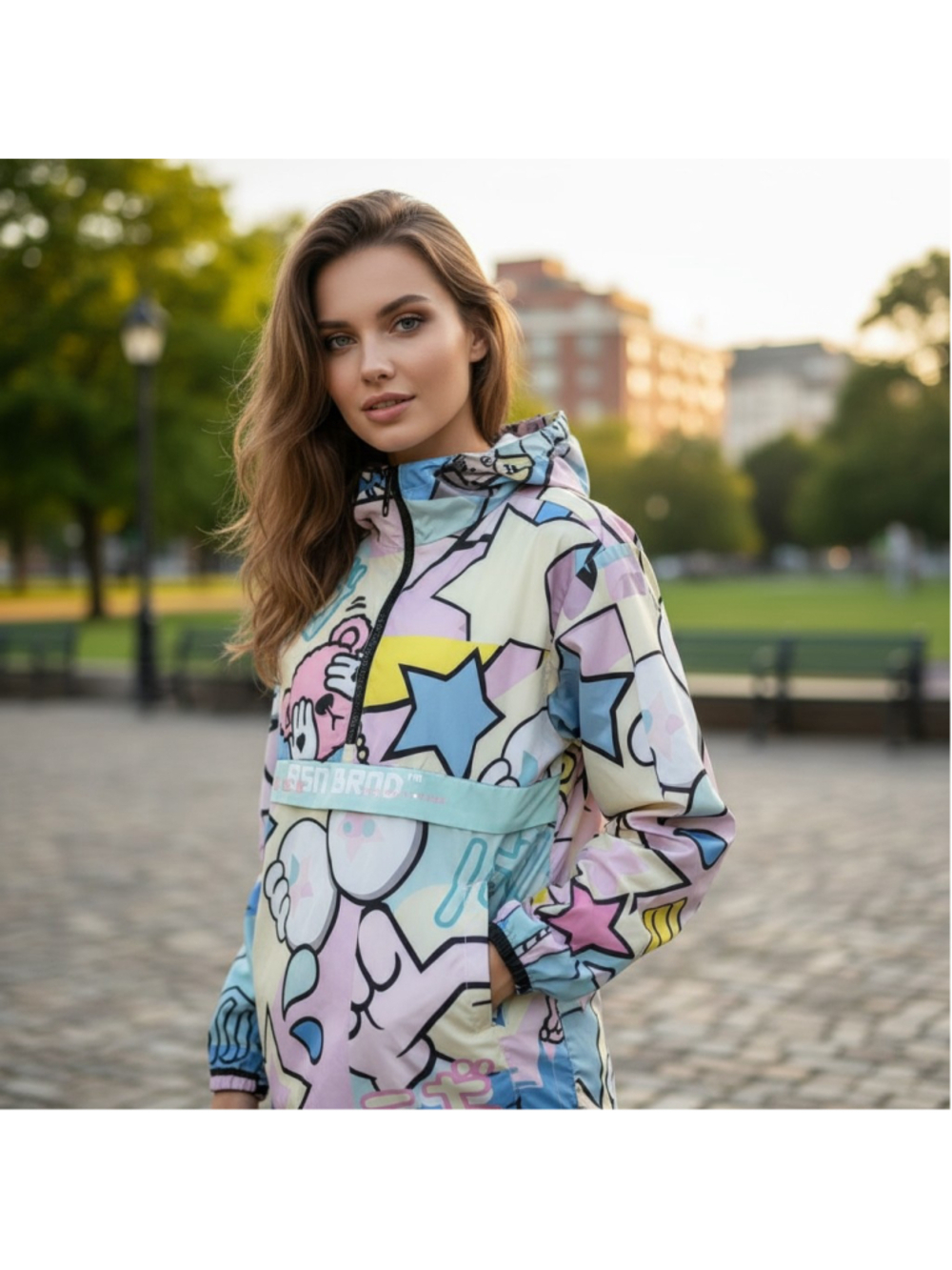 Womens Windbreaker Jacket Large Kidcore Streetwear Cartoon Pastel Twee Kawaii